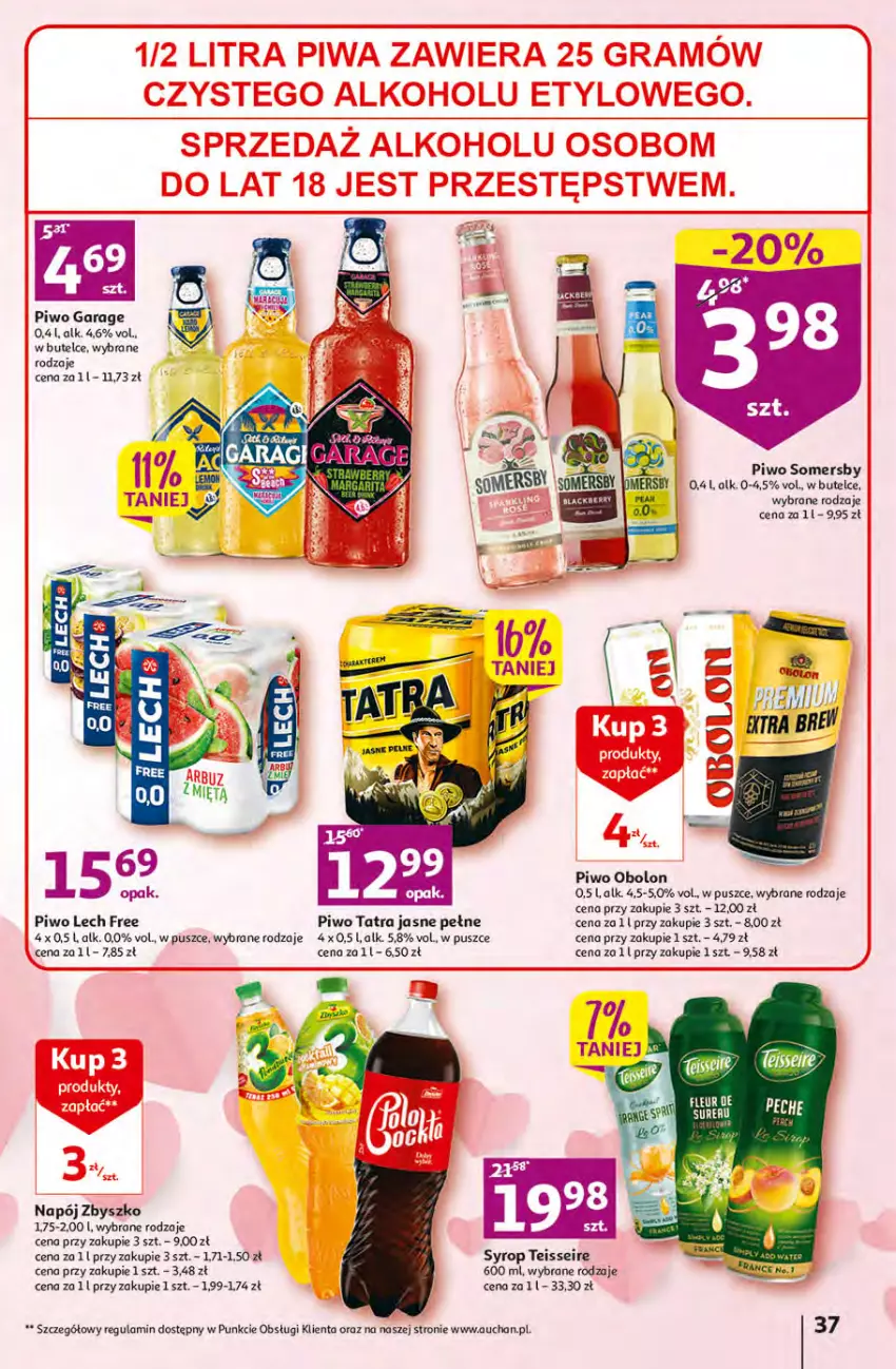 Gazetka promocyjna Auchan - Gazetka KORZYŚCI z kartą SKARBONKA Hipermarket Auchan - ważna 02.02 do 08.02.2023 - strona 37 - produkty: Gra, Napój, Piwa, Piwo, Somersby, Syrop, Tatra