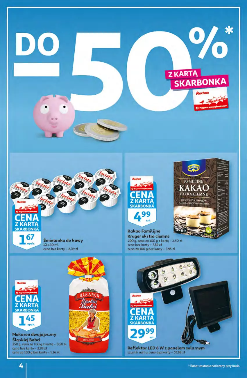 Gazetka promocyjna Auchan - Gazetka KORZYŚCI z kartą SKARBONKA Hipermarket Auchan - ważna 02.02 do 08.02.2023 - strona 4 - produkty: Fa, Kakao, Makaron, Reflektor, Reflektor LED