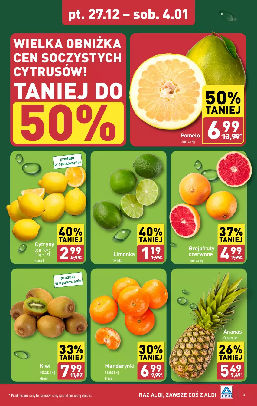 Gazetka promocyjna Aldi - Farmer ALDIK poleca świeże owoce i warzywa - ważna 27.12.2024 do 04.01.2025 - strona 3 - produkty: Ananas, Cytryny, Grejpfrut, Kiwi, Kosz, Limonka, Mandarynki, Pomelo