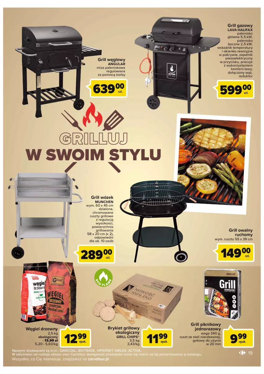 Gazetka promocyjna Carrefour - Gazetka Grillowe klasyki gatunku - ważna 07.06 do 18.06.2022 - strona 19 - produkty: Fa, Grill, Grill gazowy, Palenisko, Sok, Waga, Węgiel drzewny, Wózek