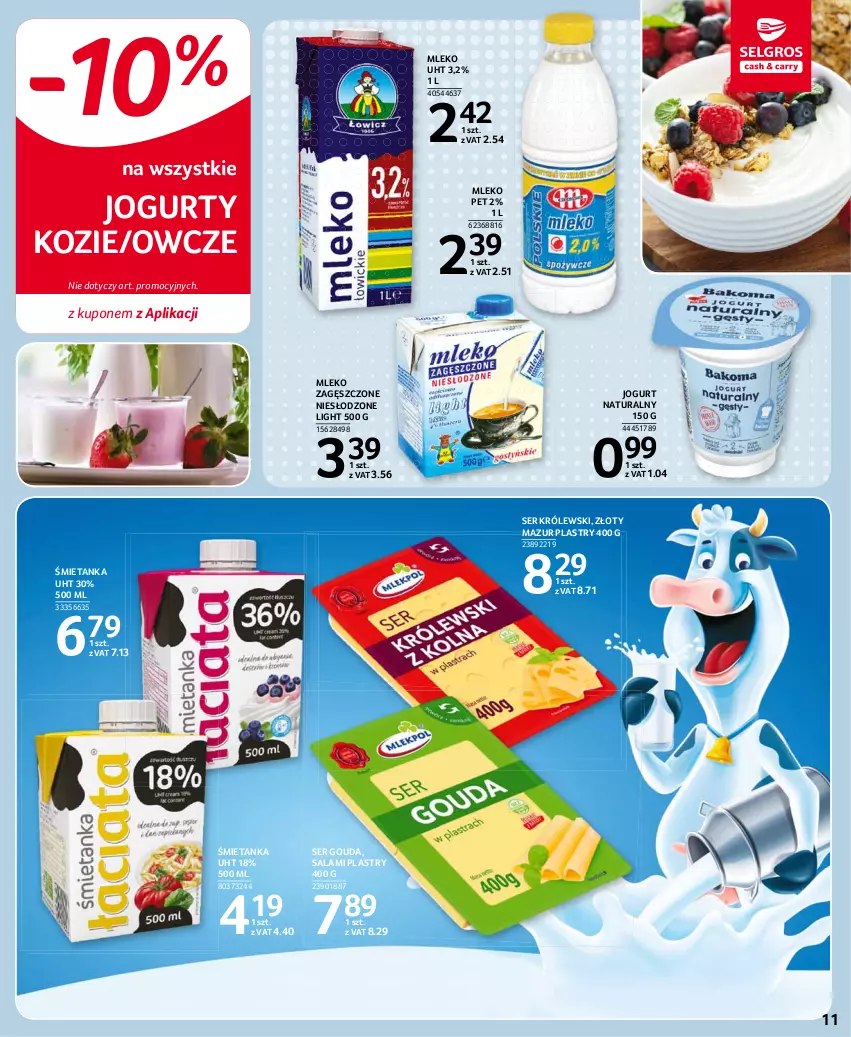 Gazetka promocyjna Selgros - Oferta spożywcza - ważna 30.09 do 13.10.2021 - strona 11 - produkty: Gouda, Jogurt, Jogurt naturalny, Królewski, Mleko, Mleko zagęszczone, Salami, Ser, Złoty Mazur