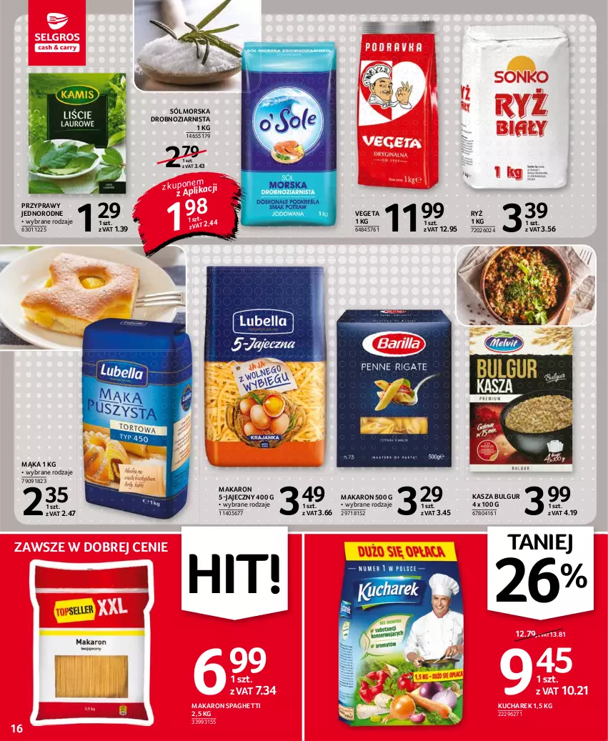 Gazetka promocyjna Selgros - Oferta spożywcza - ważna 30.09 do 13.10.2021 - strona 16 - produkty: Bulgur, Kasza, Kucharek, LG, Mąka, Makaron, Przyprawy, Ryż, Sól, Spaghetti, Vegeta