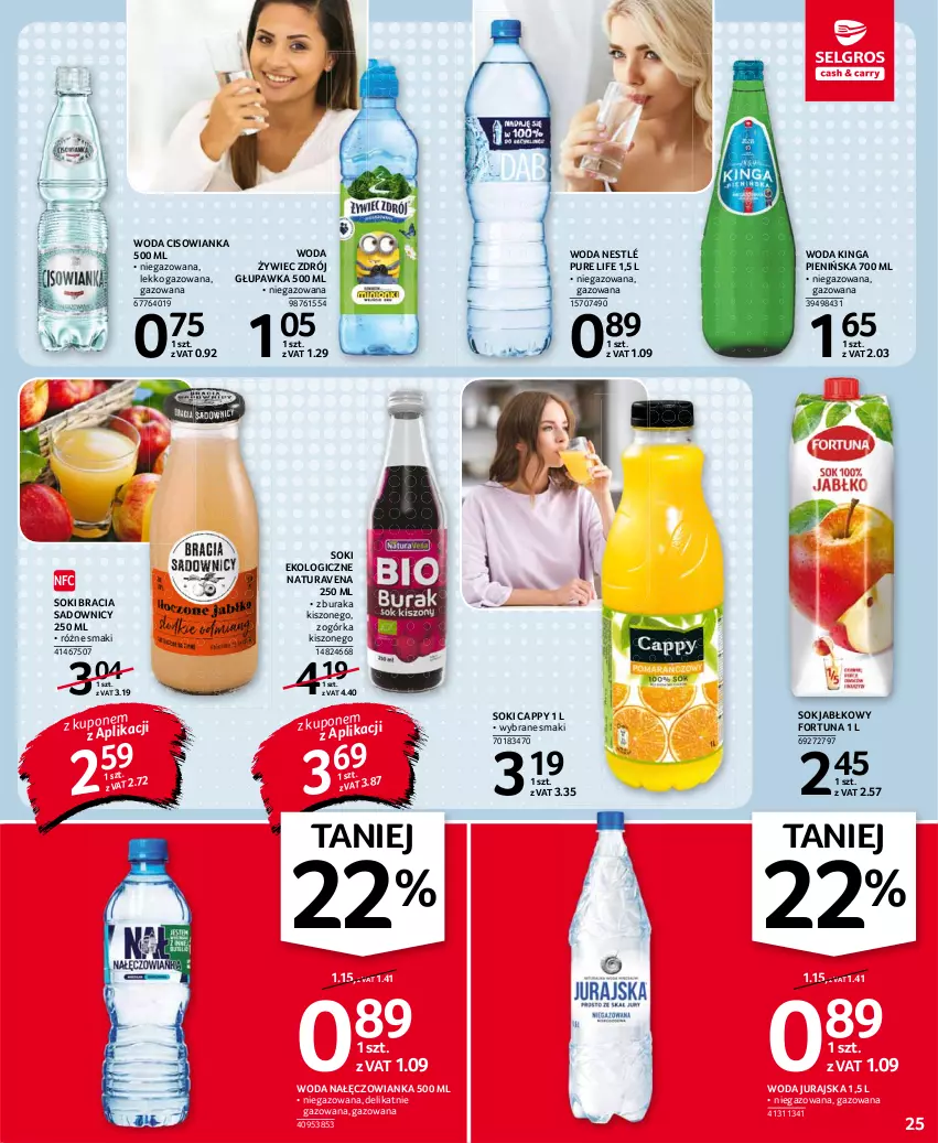 Gazetka promocyjna Selgros - Oferta spożywcza - ważna 30.09 do 13.10.2021 - strona 25 - produkty: Cappy, Cisowianka, Fortuna, Nałęczowianka, Nestlé, Pur, Sok, Sok jabłkowy, Woda