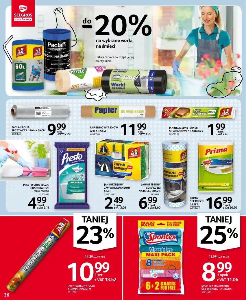 Gazetka promocyjna Selgros - Oferta spożywcza - ważna 30.09 do 13.10.2021 - strona 36 - produkty: Chusteczki, Danio, Folia aluminiowa, Gra, Jan Niezbędny, Papier, Presto, Prima, Worki na śmiec, Worki na śmieci