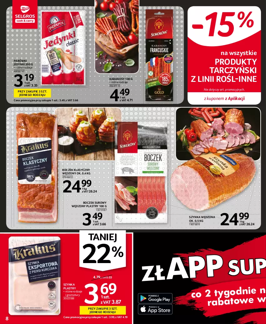 Gazetka promocyjna Selgros - Oferta spożywcza - ważna 30.09 do 13.10.2021 - strona 8 - produkty: Boczek, Gra, Kabanos, Parówki, Rama, Szynka, Tarczyński