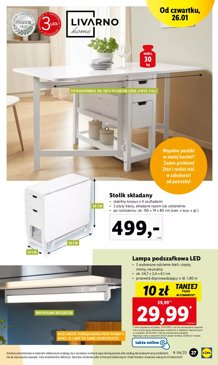 Gazetka promocyjna Lidl - GAZETKA - ważna 23.01 do 29.01.2023 - strona 29 - produkty: Lampa, Przewód, Reflektor, Stół, Stolik