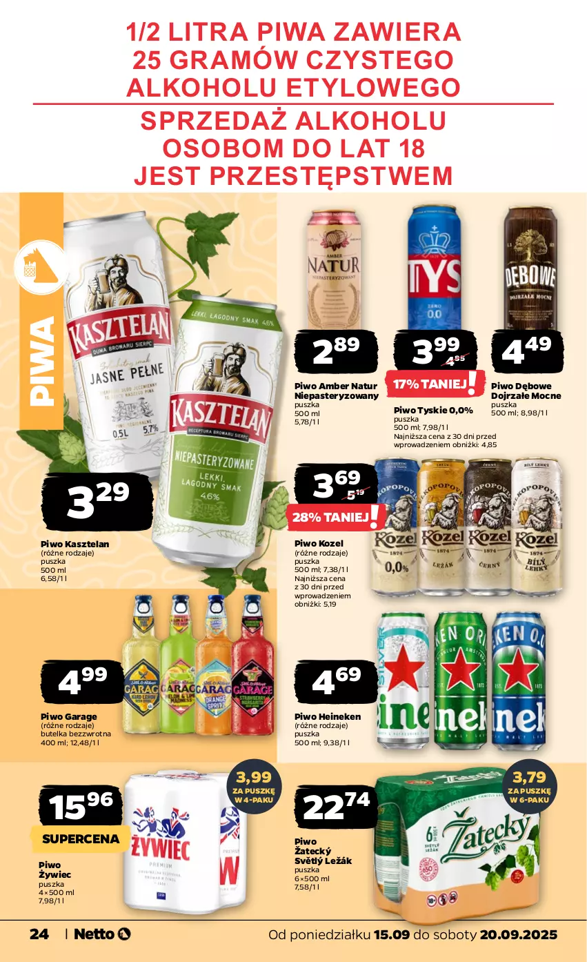 Gazetka promocyjna Netto - Od Poniedziałku - ważna 15.09 do 20.09.2025 - strona 24 - produkty: Gra, Heineken, Kasztelan, Kozel, Piwa, Piwo, Tyskie