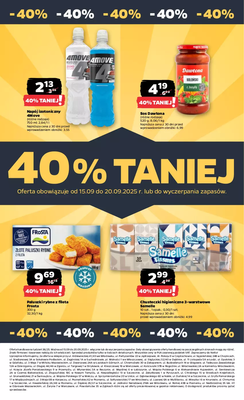 Gazetka promocyjna Netto - Od Poniedziałku - ważna 15.09 do 20.09.2025 - strona 29 - produkty: Chusteczki, Dawtona, Fa, Frosta, Gry, Karp, Kujawski, Napój, Napój izotoniczny, Paluszki rybne, Podlaski, Sok, Sos, Stock, Top, Wino