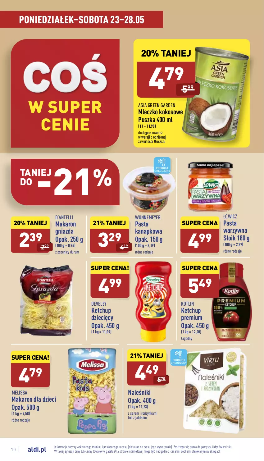 Gazetka promocyjna Aldi - Katalog spożywczy - ważna 23.05 do 28.05.2022 - strona 10 - produkty: Dzieci, Jabłka, Ketchup, Kokos, Kotlin, Makaron, Mleczko, Naleśniki, Rum, Ser