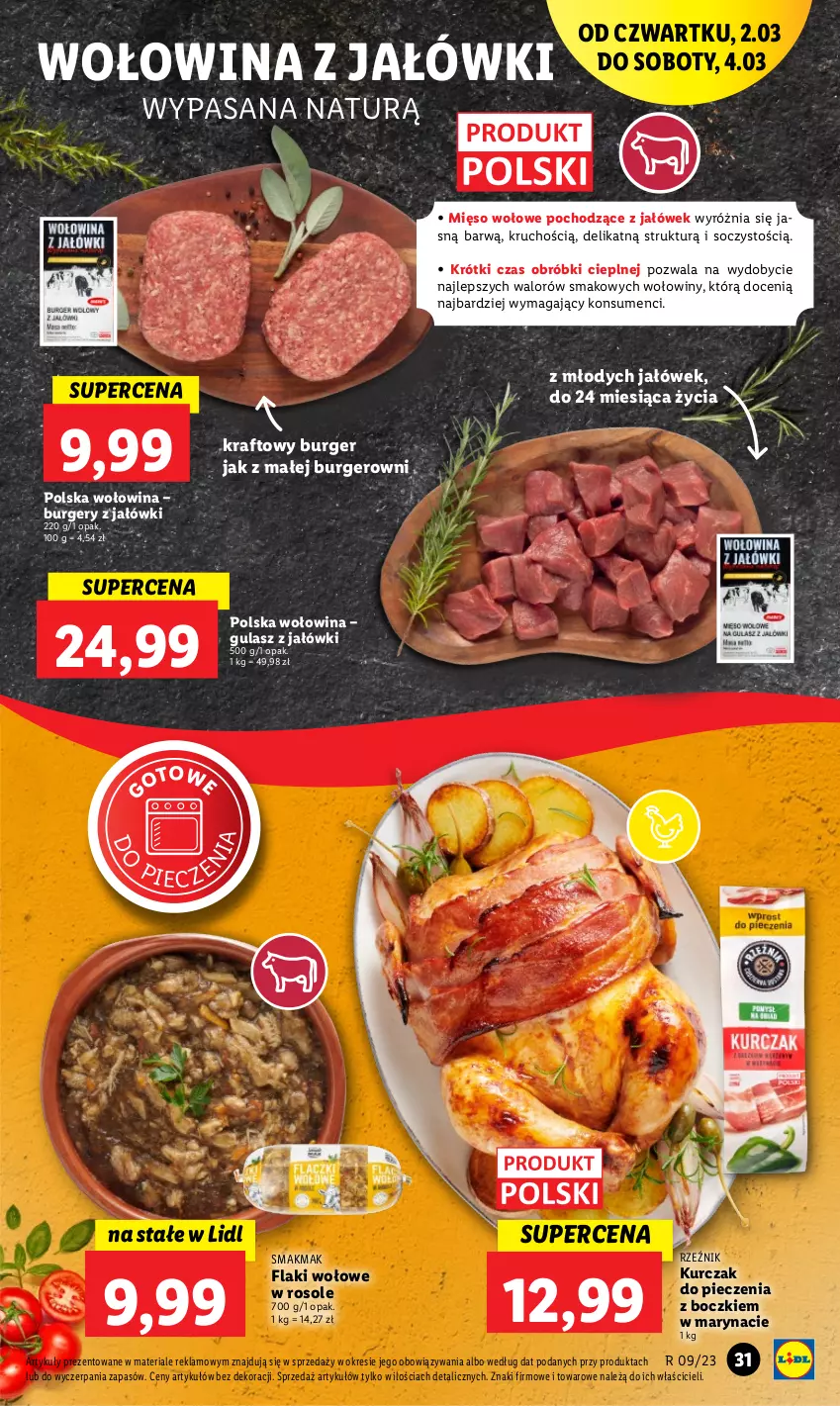 Gazetka promocyjna Lidl - GAZETKA - ważna 02.03 do 04.03.2023 - strona 33 - produkty: Burger, Flaki, Flaki wołowe, Kurczak, Mięso, Mięso wołowe, Piec, Wołowina