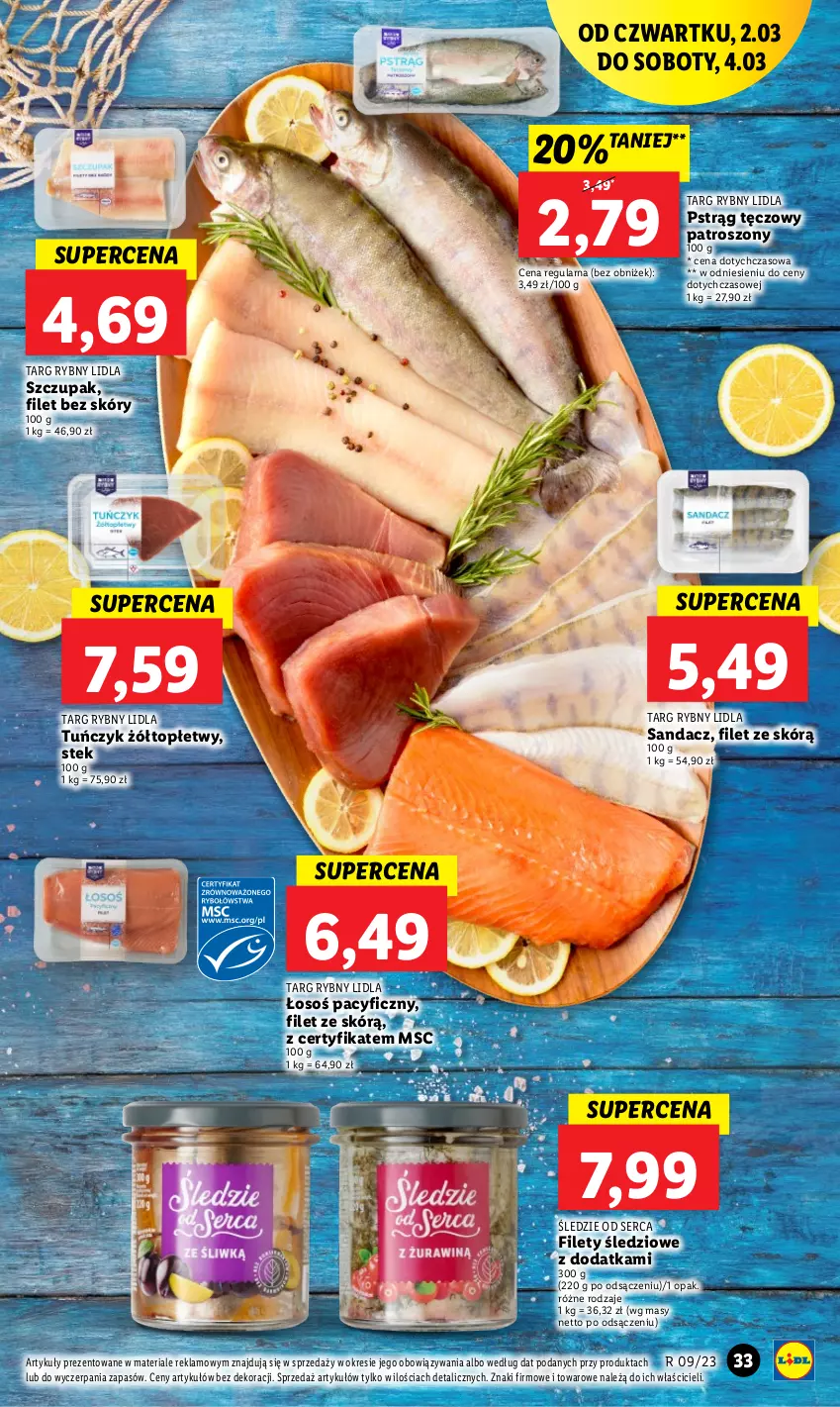 Gazetka promocyjna Lidl - GAZETKA - ważna 02.03 do 04.03.2023 - strona 35 - produkty: Pstrąg, Pstrąg tęczowy, Sandacz, Ser, Stek, Top, Tuńczyk, Zupa