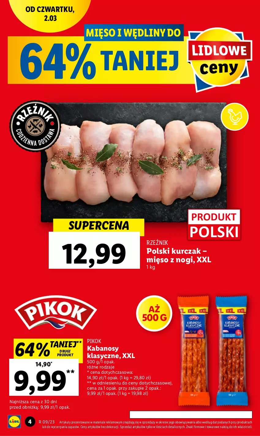 Gazetka promocyjna Lidl - GAZETKA - ważna 02.03 do 04.03.2023 - strona 4 - produkty: Kabanos, Kurczak, Mięso, PIKOK