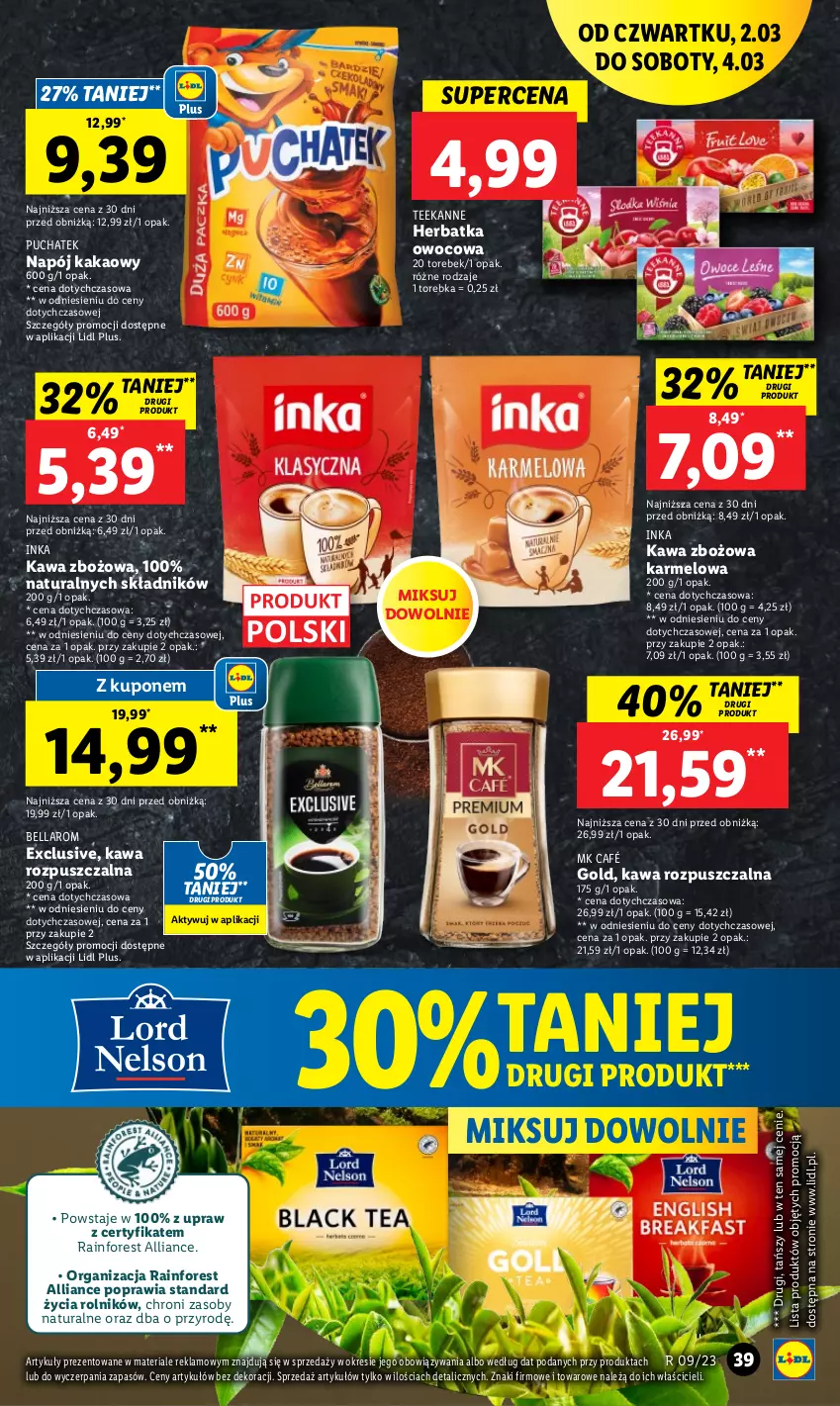 Gazetka promocyjna Lidl - GAZETKA - ważna 02.03 do 04.03.2023 - strona 41 - produkty: Bell, Bella, Inka, Kakao, Kawa, Kawa rozpuszczalna, Kawa zbożowa, Napój, Rolnik, Teekanne, Torebka