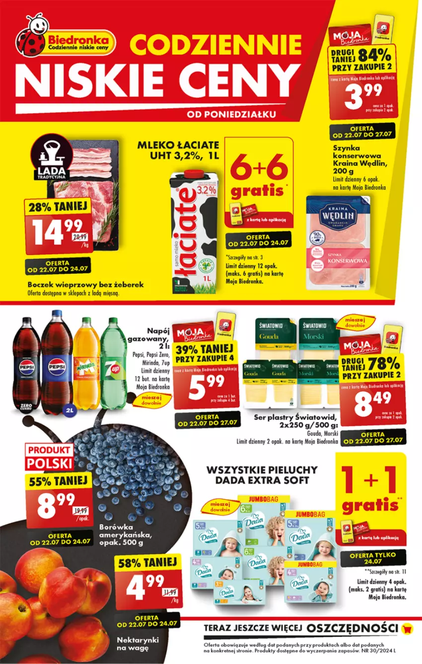 Gazetka promocyjna Biedronka - Od poniedziałku - ważna 22.07 do 28.07.2024 - strona 1 - produkty: Boczek, Dada, Gouda, Gra, Kret, Mleko, Nektar, Pieluchy, Ser, Tera