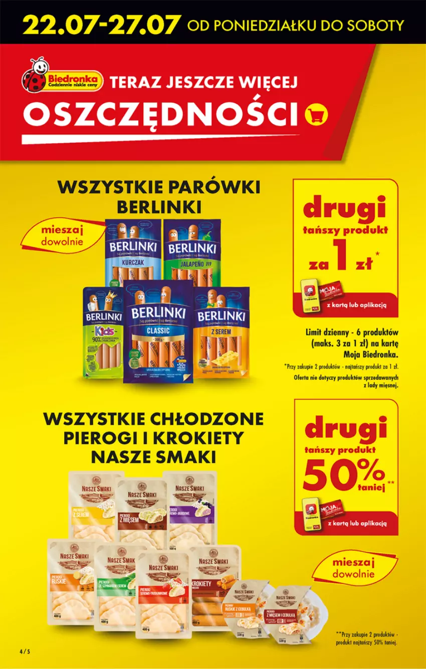 Gazetka promocyjna Biedronka - Od poniedziałku - ważna 22.07 do 28.07.2024 - strona 4 - produkty: Berlinki, Krokiety, Parówki, Pierogi, Tera