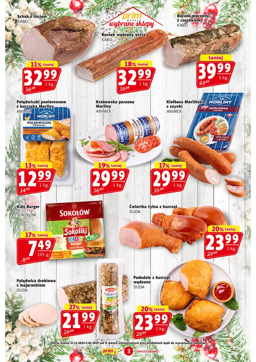 Gazetka promocyjna Prim Market - ważna 27.12.2024 do 05.01.2025 - strona 3 - produkty: Boczek, Duda, Kiełbasa, Kurczak, Morliny, Piec, Polędwica