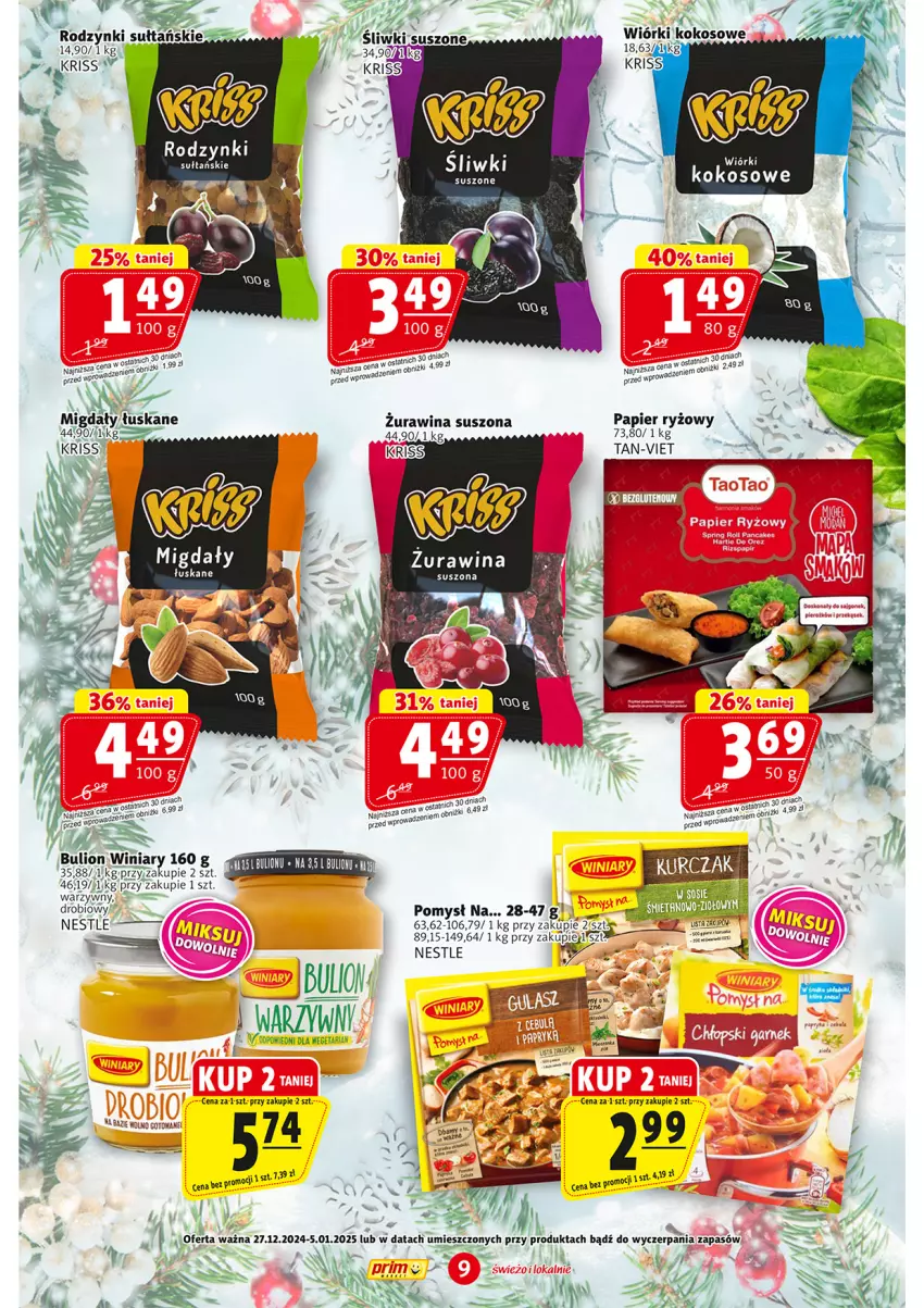 Gazetka promocyjna Prim Market - ważna 27.12.2024 do 05.01.2025 - strona 9 - produkty: Kokos, Lion, Migdały, Migdały łuskane, Papier, Papier ryżowy, Rodzynki, Ryż