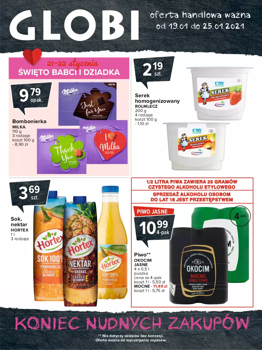 Gazetka promocyjna Carrefour - Gazetka Globi - ważna 18.01 do 25.01.2021 - strona 2 - produkty: Gra, Hortex, Koc, Kosz, Milka, Nektar, Okocim, Piwa, Piwo, Piwo jasne, Rolmlecz, Ser, Serek, Serek homogenizowany, Sok