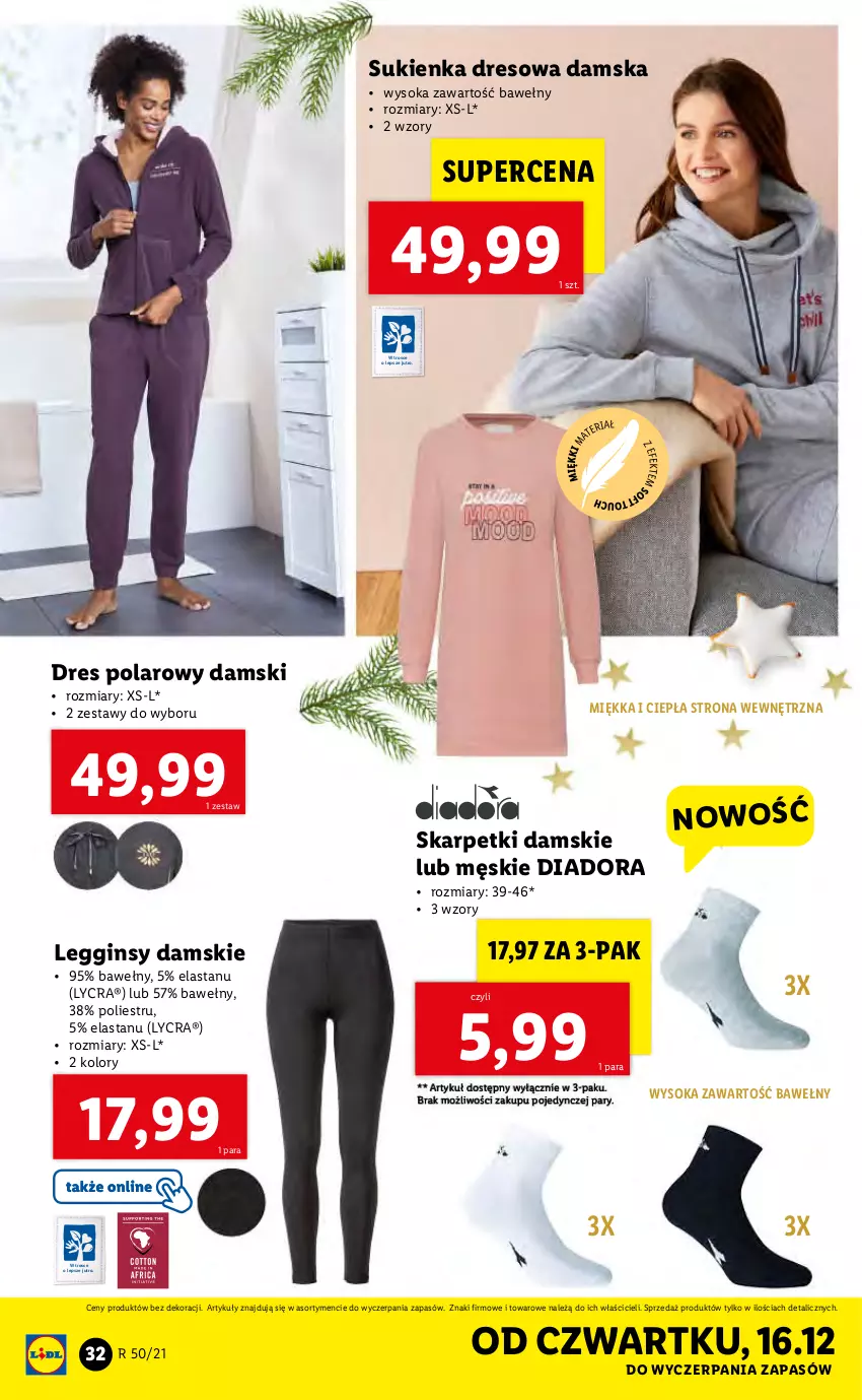 Gazetka promocyjna Lidl - GAZETKA - ważna 13.12 do 19.12.2021 - strona 34 - produkty: Dres, Gin, Karp, Legginsy, Skarpetki, Sok, Sukienka