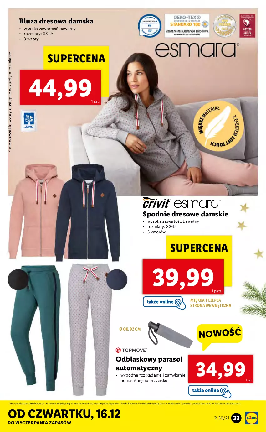 Gazetka promocyjna Lidl - GAZETKA - ważna 13.12 do 19.12.2021 - strona 35 - produkty: Bluza, Bluza dresowa, Dres, Parasol, Sok, Spodnie, Spodnie dresowe