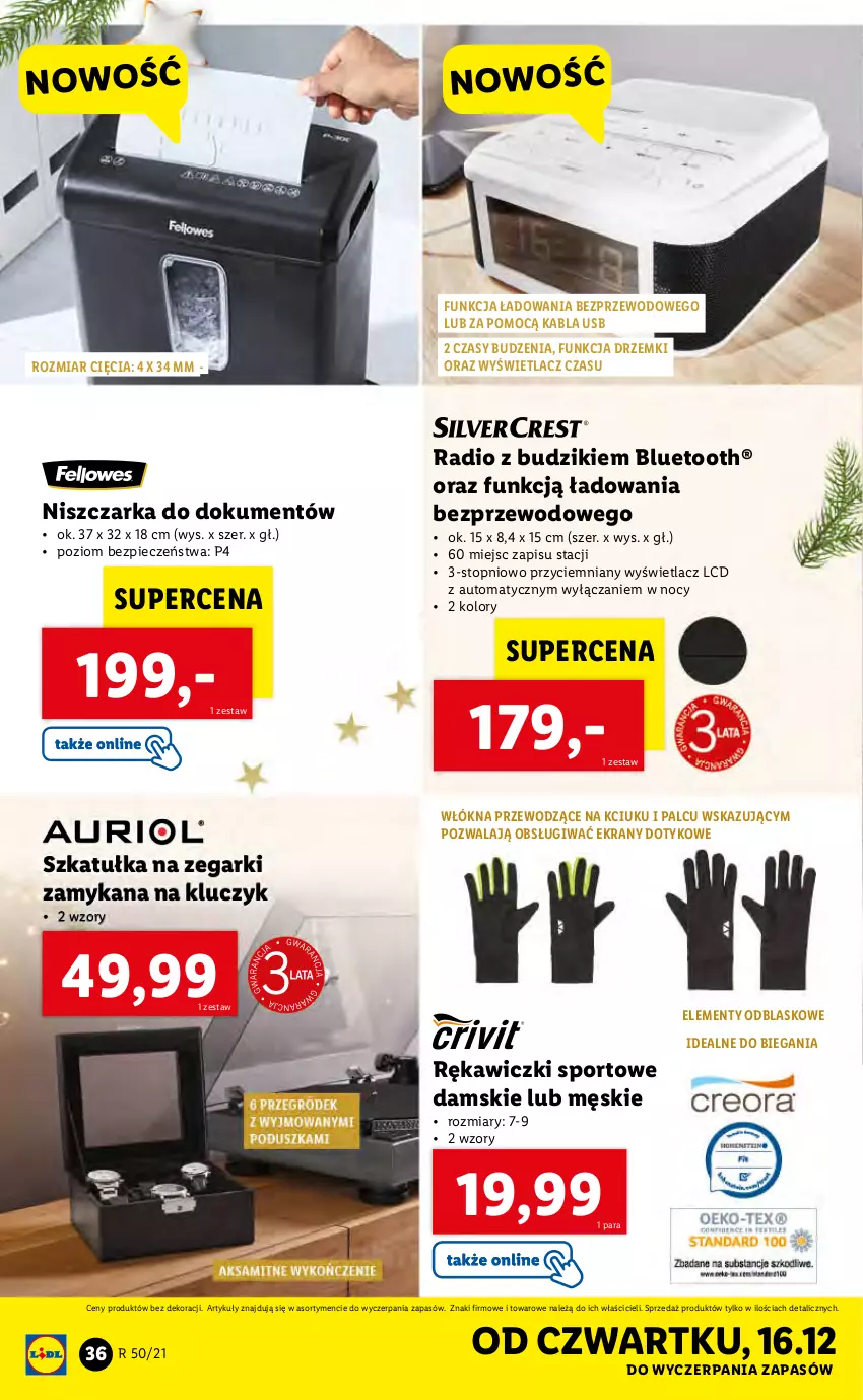 Gazetka promocyjna Lidl - GAZETKA - ważna 13.12 do 19.12.2021 - strona 38 - produkty: Budzik, Ekrany, Niszczarka, Piec, Pojemnik, Por, Sport, Szkatułka, Top, Zegar