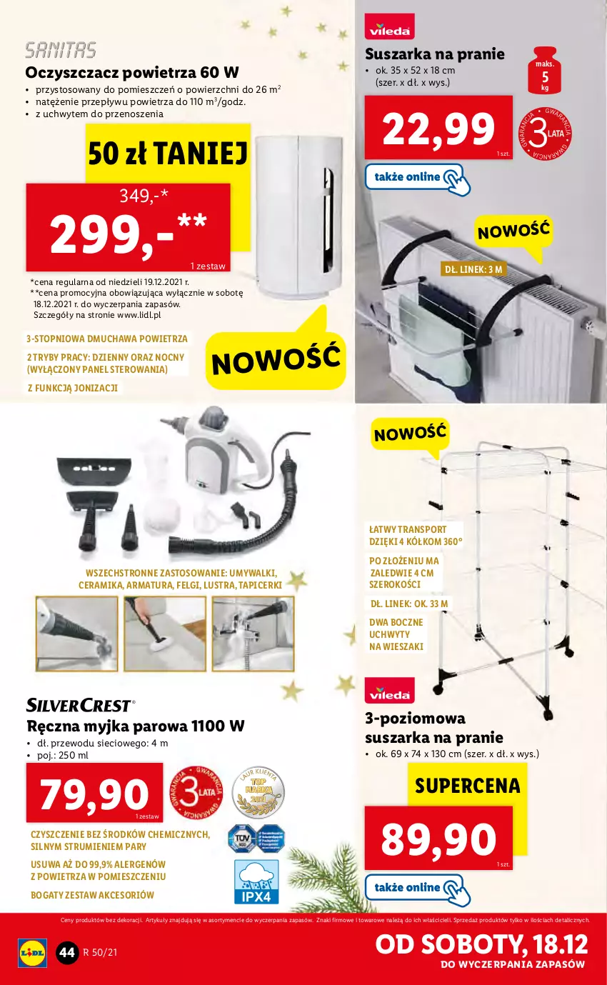 Gazetka promocyjna Lidl - GAZETKA - ważna 13.12 do 19.12.2021 - strona 46 - produkty: LG, Oczyszczacz powietrza, Por, Rum, Sport, Suszarka, Suszarka na pranie, Top, Tran, Uchwyty, Wieszak