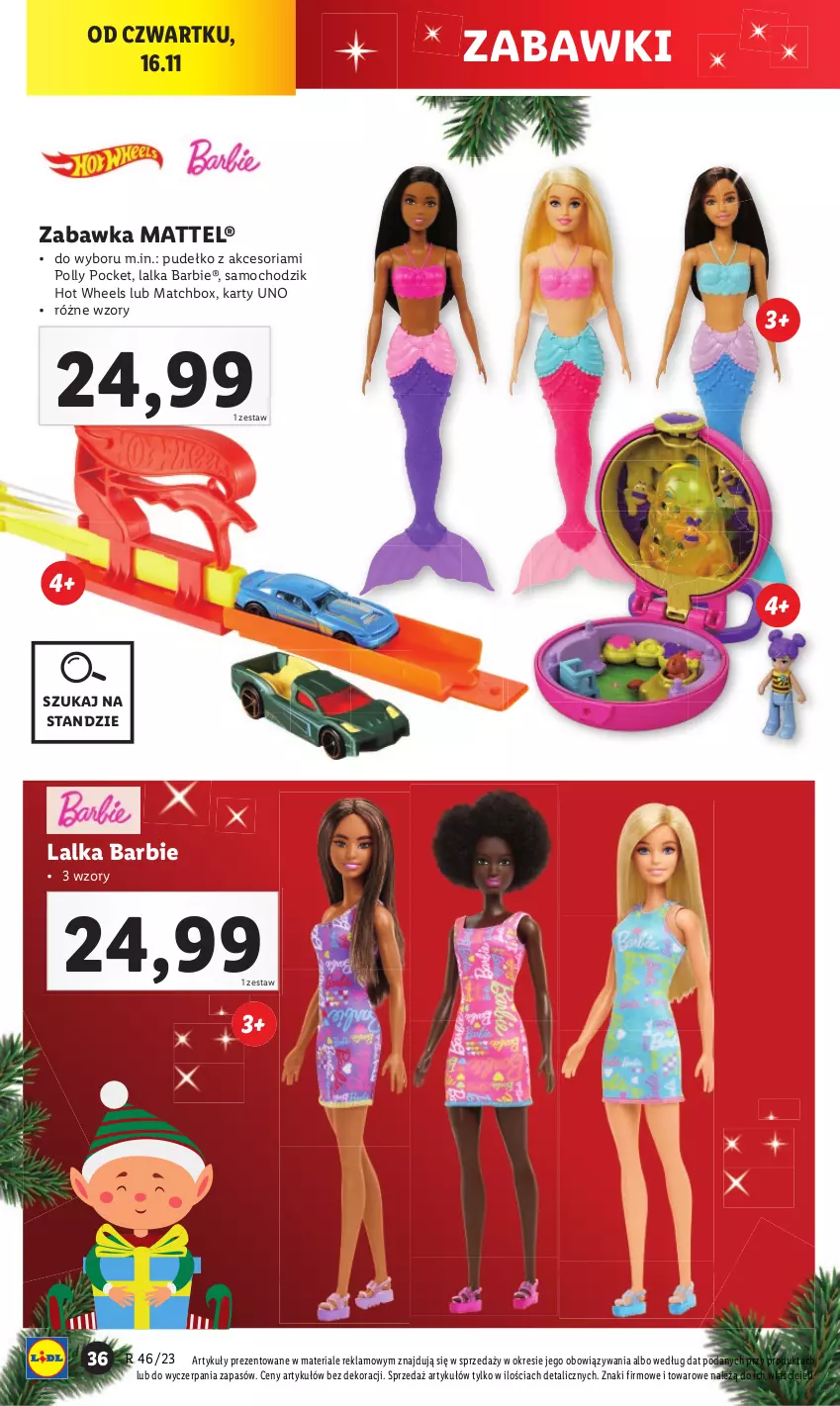 Gazetka promocyjna Lidl - GAZETKA - ważna 13.11 do 18.11.2023 - strona 36 - produkty: Barbie, Chodzik, Hot Wheels, Lalka, Mattel, Polly Pocket, Pudełko, Zabawka