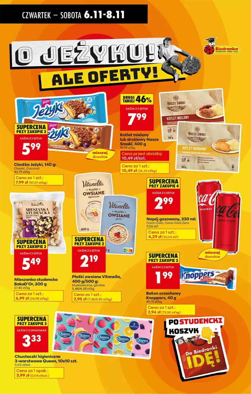 Gazetka promocyjna Biedronka - Od Czwartku - ważna 06.11 do 12.11.2025 - strona 43 - produkty: Baton, Chusteczki, Ciastka, Coca-Cola, Knoppers, Kotlet, Napój, Napój gazowany