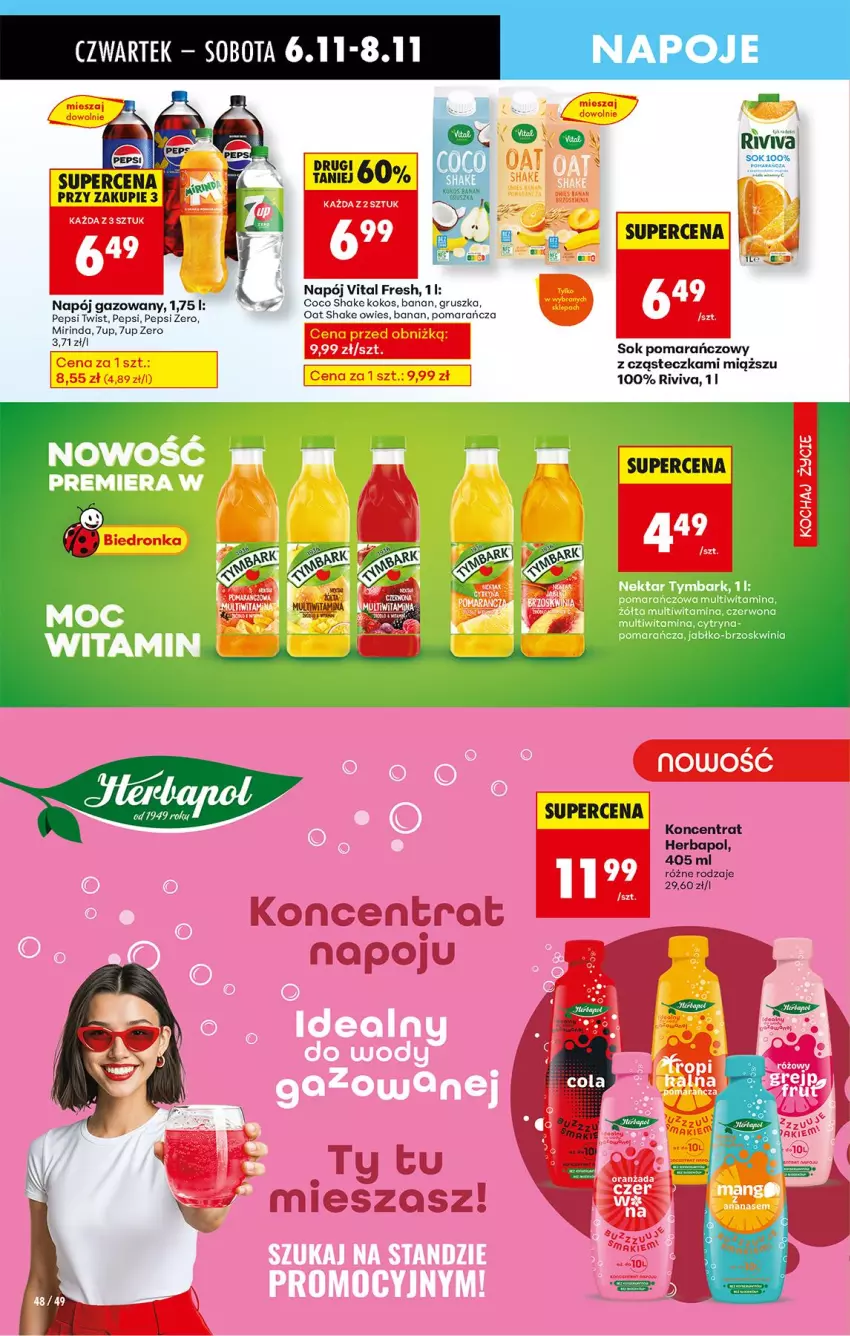 Gazetka promocyjna Biedronka - Od Czwartku - ważna 06.11 do 12.11.2025 - strona 58 - produkty: 7up, Herbapol, Kokos, Mirinda, Napój, Napój gazowany, Napoje, Nektar, Pepsi, Sok, Sok pomarańczowy, Tymbark