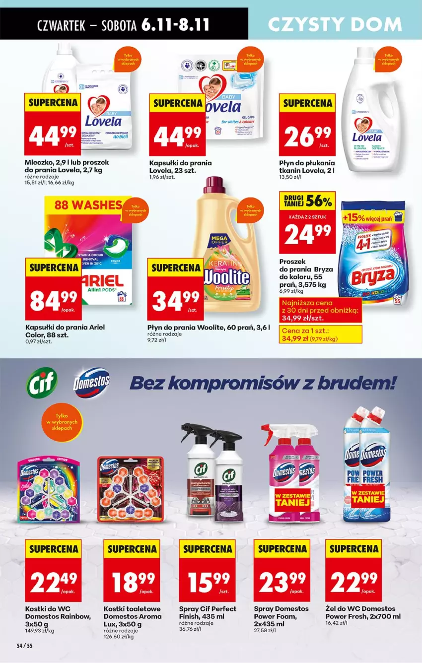 Gazetka promocyjna Biedronka - Od Czwartku - ważna 06.11 do 12.11.2025 - strona 66 - produkty: Ariel, Bryza, Cif, Domestos, Fa, Finish, Kapsułki do prania, Lovela, Mleczko, Płyn do płukania, Płyn do prania, Woolite