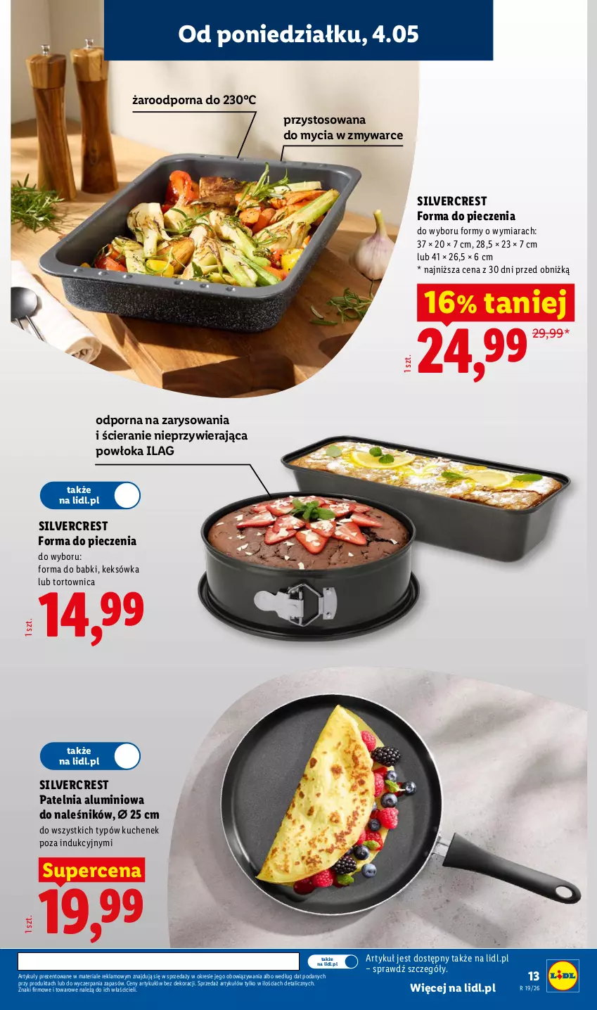 Gazetka promocyjna Lidl - Katalog ważny od 4.05 - ważna 04.05 do 09.05.2026 - strona 13 - produkty: Forma do pieczenia, Keksówka, Patelnia, Piec, Por, Silvercrest, Tortownica