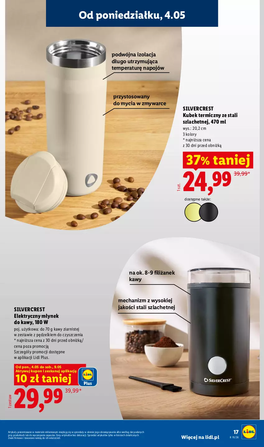 Gazetka promocyjna Lidl - Katalog ważny od 4.05 - ważna 04.05 do 09.05.2026 - strona 17 - produkty: Kubek, Kubek termiczny, Młynek, Młynek do kawy, Silvercrest, Sok