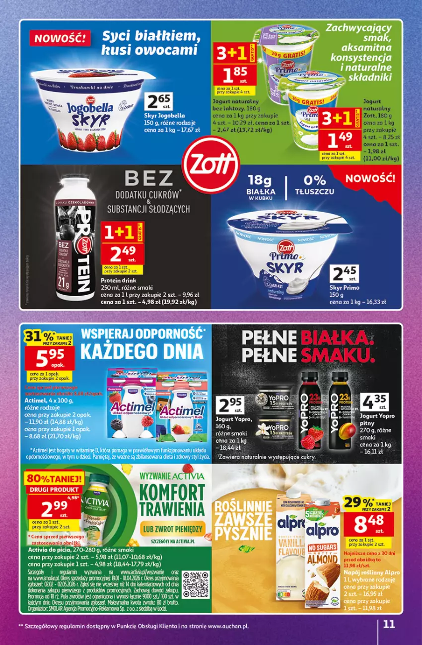 Gazetka promocyjna Auchan - Znane Marki Hipermarket - ważna 23.04 do 30.04.2026 - strona 11 - produkty: Actimel, Activia, Aksam, Bell, Bella, Dzieci, Gra, Jogobella, Kalendarz, LANA, Mięta, Mola, Por