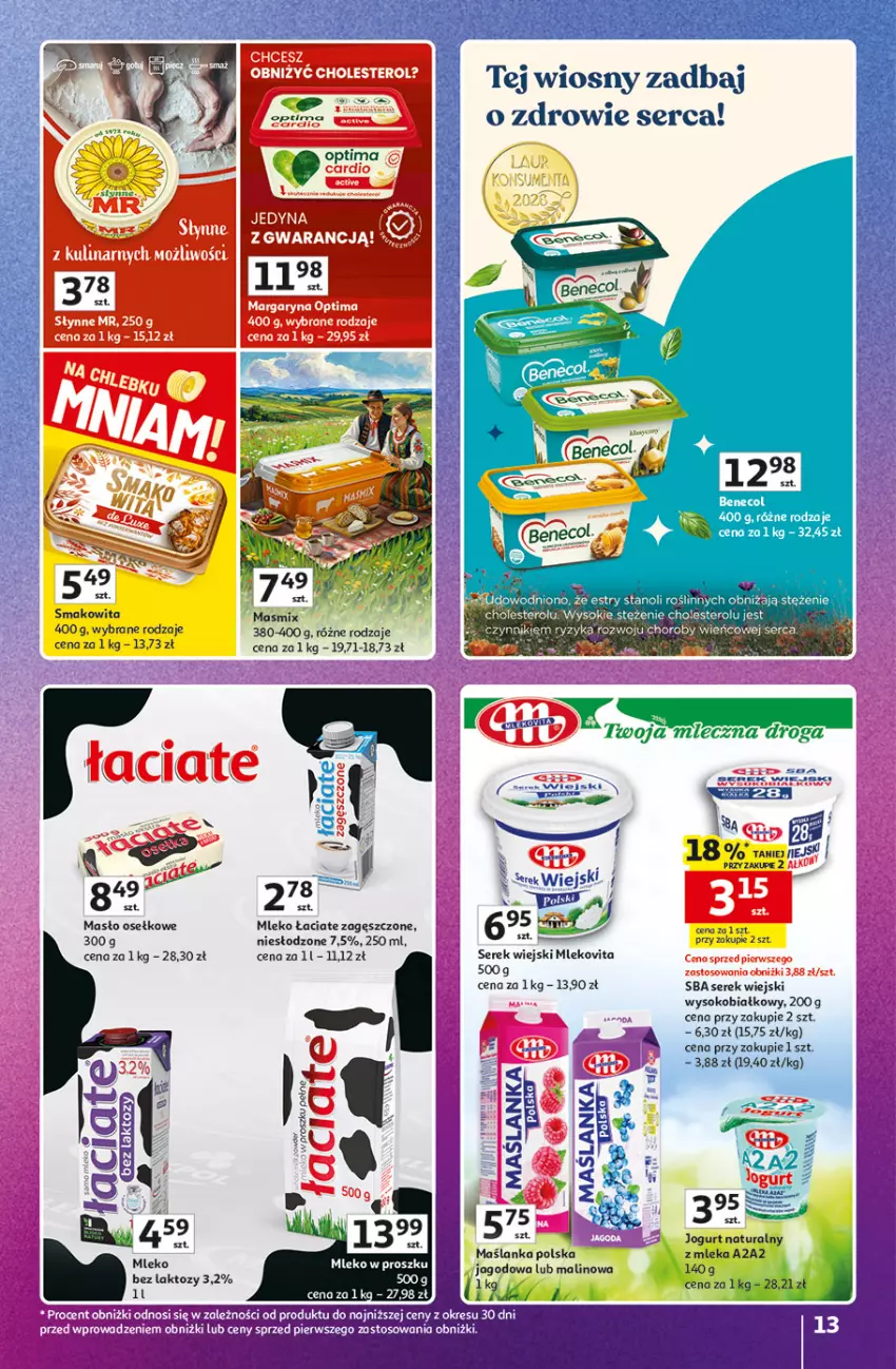 Gazetka promocyjna Auchan - Znane Marki Hipermarket - ważna 23.04 do 30.04.2026 - strona 13 - produkty: Gin, Jogurt, Jogurt naturalny, Maślanka, Masło, Mleko, Mlekovita, Optima, Ser, Serek, Serek wiejski, Smakowita, Sok, Zdrowie