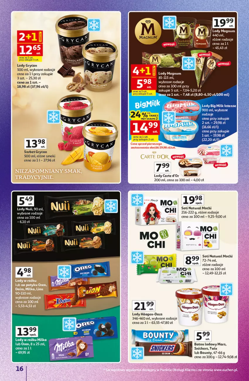 Gazetka promocyjna Auchan - Znane Marki Hipermarket - ważna 23.04 do 30.04.2026 - strona 16 - produkty: Baton, Bounty, Carte d'Or, Gry, Lody, Mars, Milka, Oreo, Snickers, Twix