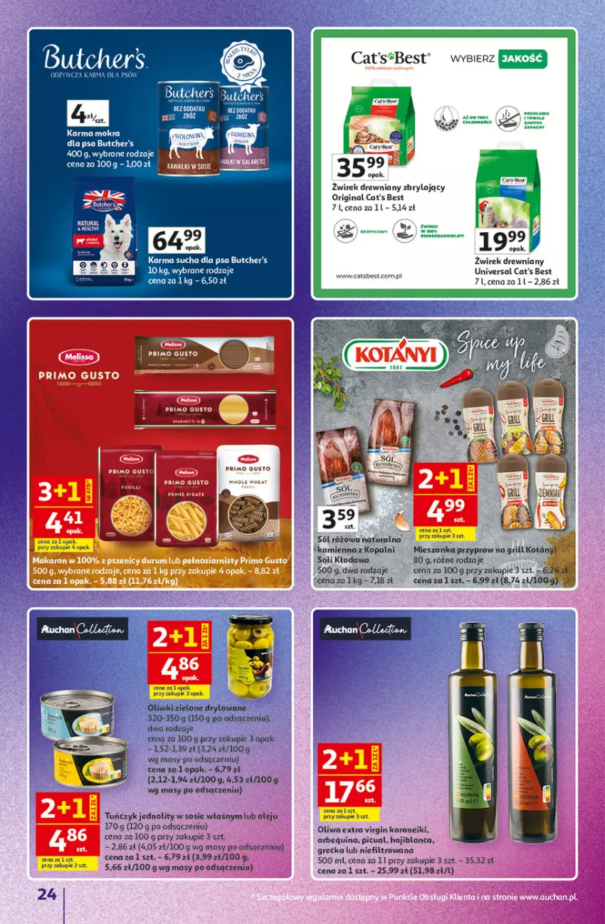 Gazetka promocyjna Auchan - Znane Marki Hipermarket - ważna 23.04 do 30.04.2026 - strona 24 - produkty: Butcher's, Cat's Best, Gin, Grill, Olej, Oliwa, Sól, Sos, Tuńczyk