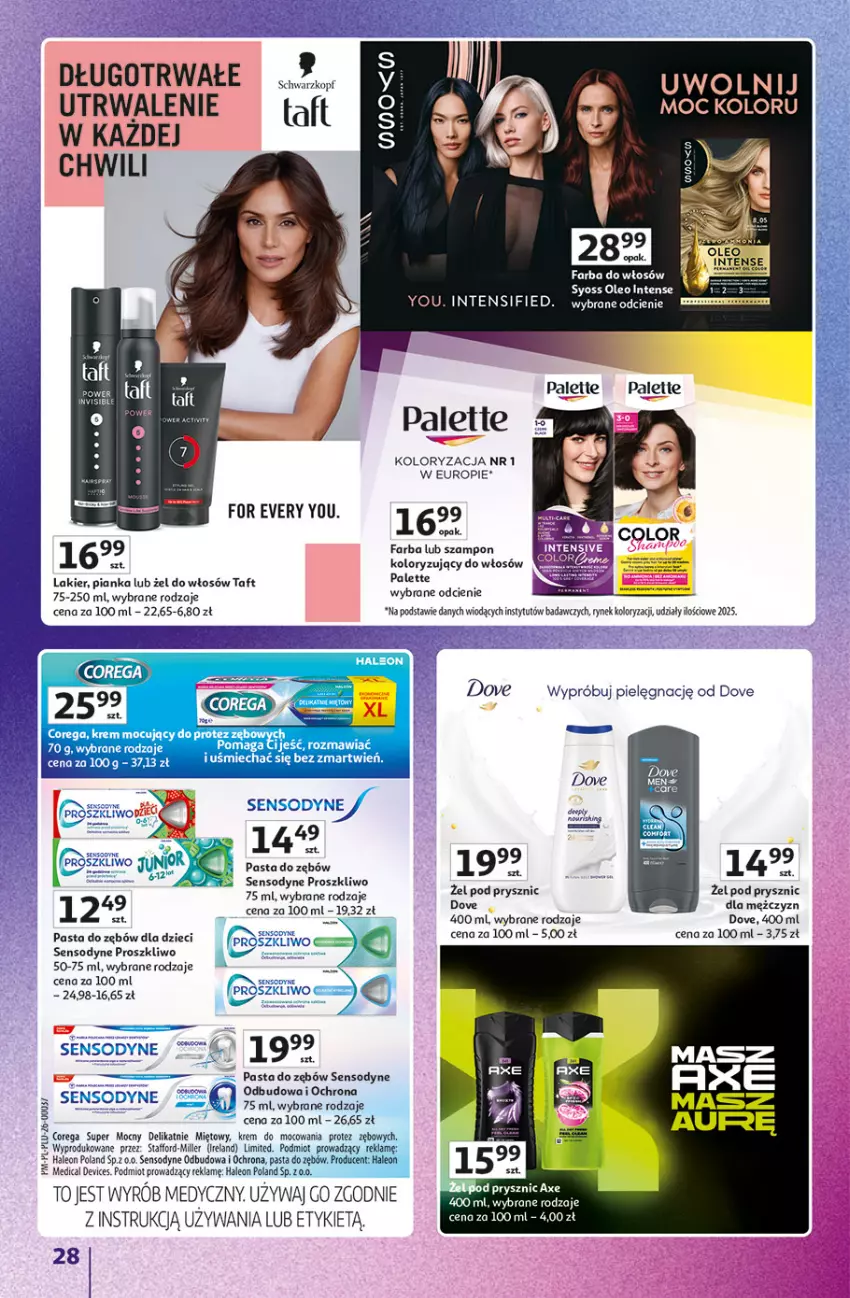 Gazetka promocyjna Auchan - Znane Marki Hipermarket - ważna 23.04 do 30.04.2026 - strona 28 - produkty: Dove, Dzieci, Fa, Lakier, Leon, Oleo, Palette, Pasta do zębów, Sensodyne, Syoss, Szampon, Taft