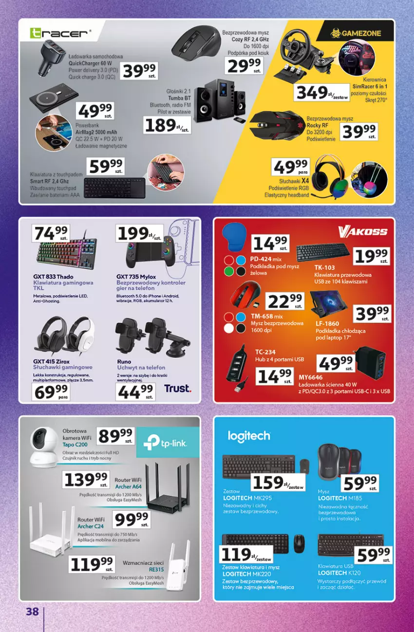 Gazetka promocyjna Auchan - Znane Marki Hipermarket - ważna 23.04 do 30.04.2026 - strona 38 - produkty: Acer, Akumulator, Głośnik, HP, Kamera, Klawiatura, Mobil, Mysz, Obraz, Podkład, Podkładka, Podkładka pod mysz, Por, Powerbank, Router, Silan, Tera, Top, Tran, Warka