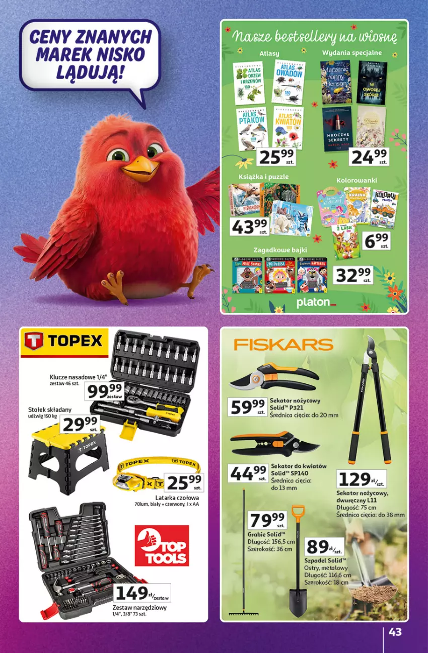 Gazetka promocyjna Auchan - Znane Marki Hipermarket - ważna 23.04 do 30.04.2026 - strona 43 - produkty: Dźwig, Gra, Kret, Latarka, Latarka czołowa, Noż, Sekator, Stołek, Tarka, Zestaw narzędzi