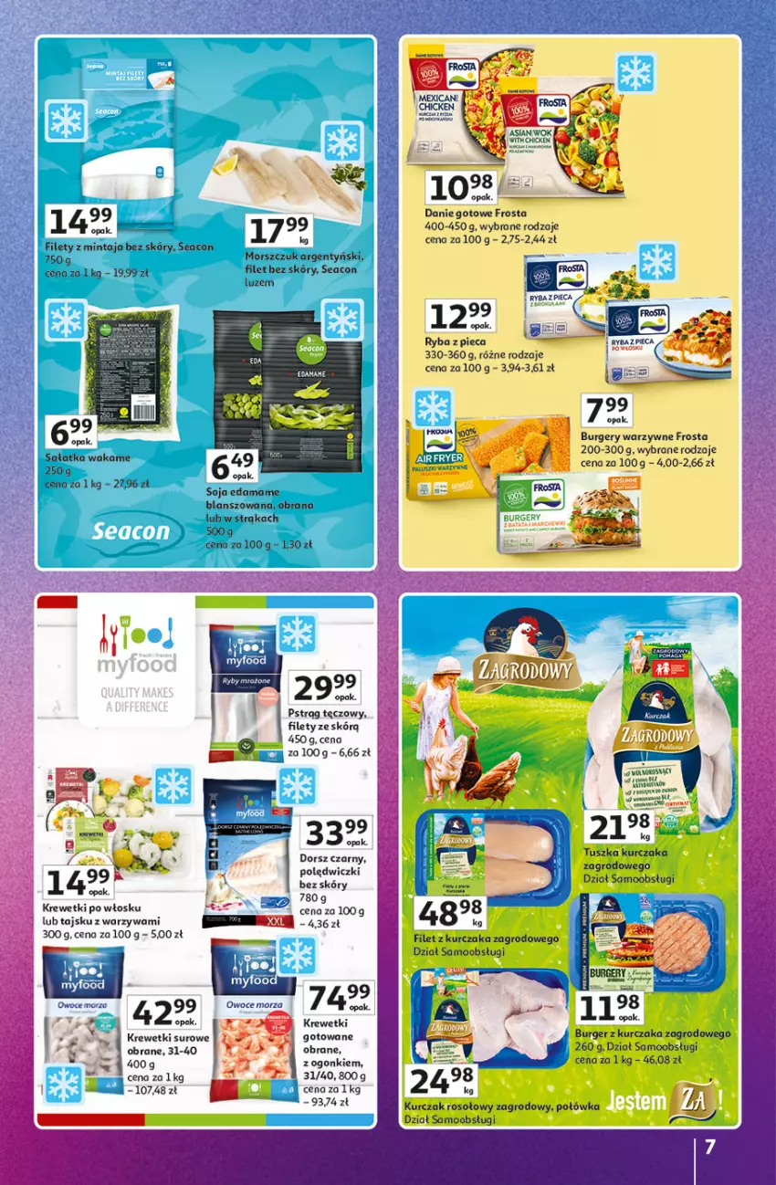 Gazetka promocyjna Auchan - Znane Marki Hipermarket - ważna 23.04 do 30.04.2026 - strona 7 - produkty: Burger, Danie gotowe, Dorsz, Edam, Frosta, Krewetki, Kurczak, Mintaj, Piec, Ryba, Sałat, Sałatka, Tusz, Warzywa