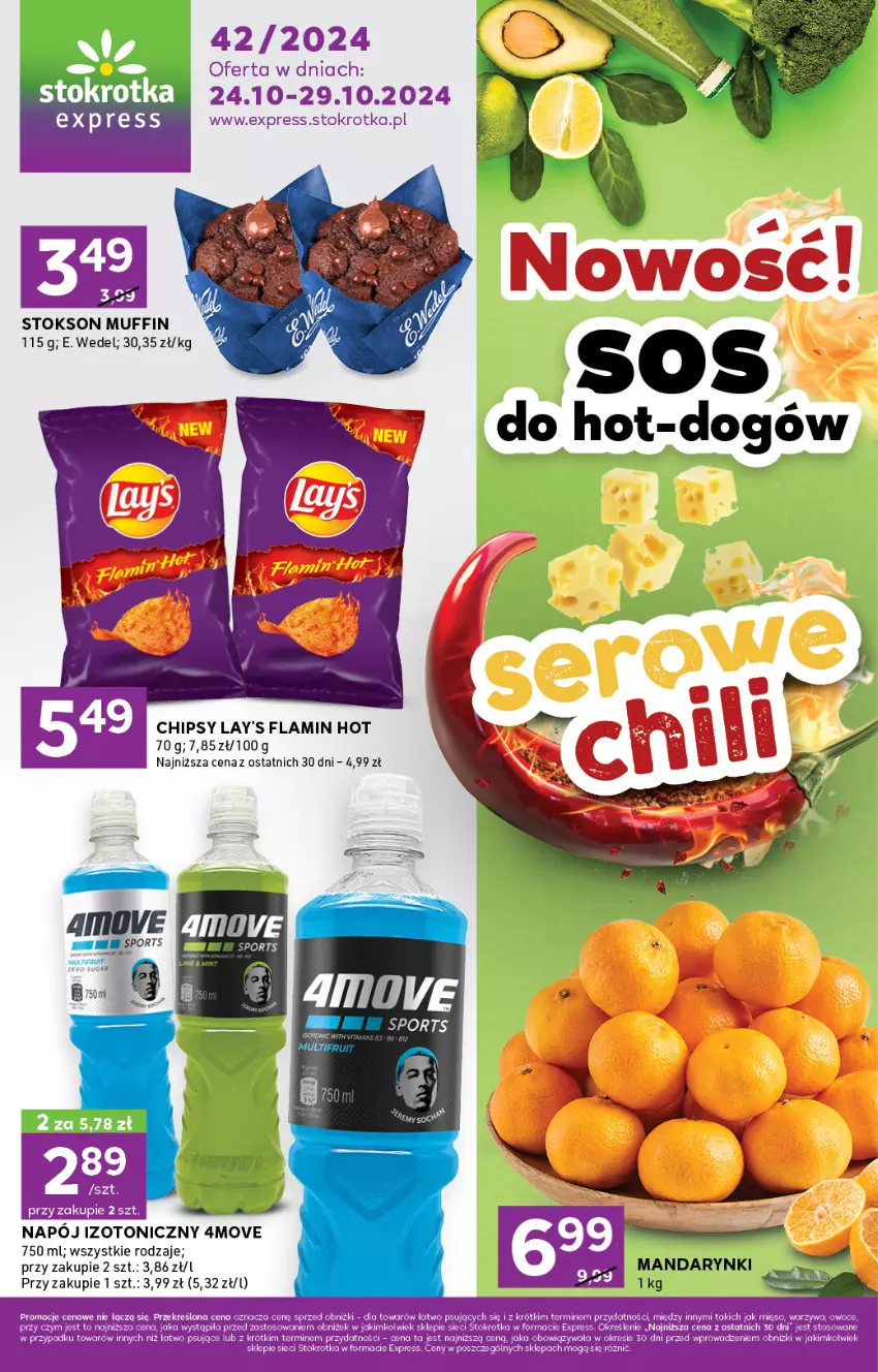 Gazetka promocyjna Stokrotka - Stokrotka Express - ważna 24.10 do 29.10.2024 - strona 1 - produkty: Chipsy, E. Wedel, Napój, Napój izotoniczny, Owoce, Por, Sport