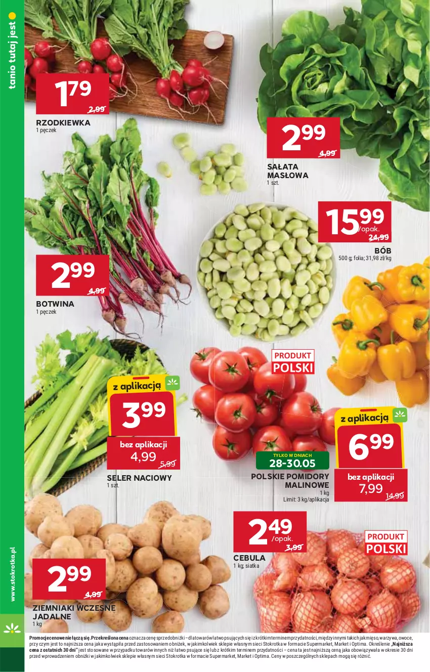 Gazetka promocyjna Stokrotka - Supermarket - ważna 28.05 do 01.06.2026 - strona 14 - produkty: Cebula, Masło, Mięso, Optima, Owoce, Pomidory, Rzodkiewka, Sałat, Sałata masłowa, Seler naciowy, Siatka, Warzywa, Ziemniaki