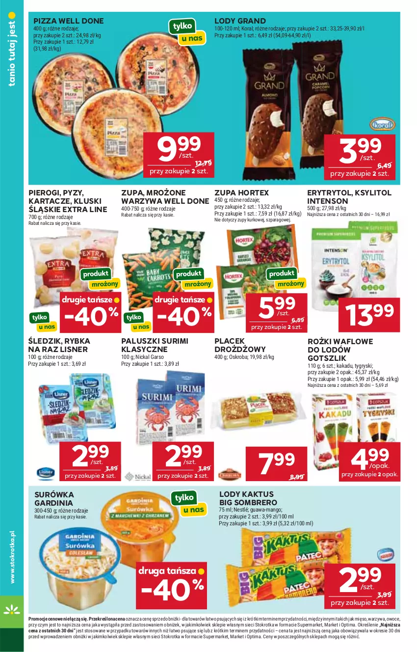Gazetka promocyjna Stokrotka - Supermarket - ważna 28.05 do 01.06.2026 - strona 30 - produkty: Gra, Gry, Hortex, Kaktus, Ksylitol, Lisner, Lody, Mango, Mięso, Nestlé, Optima, Owoce, Pierogi, Pizza, Rybka na raz, Surimi, Surówka, Warzywa, Zupa