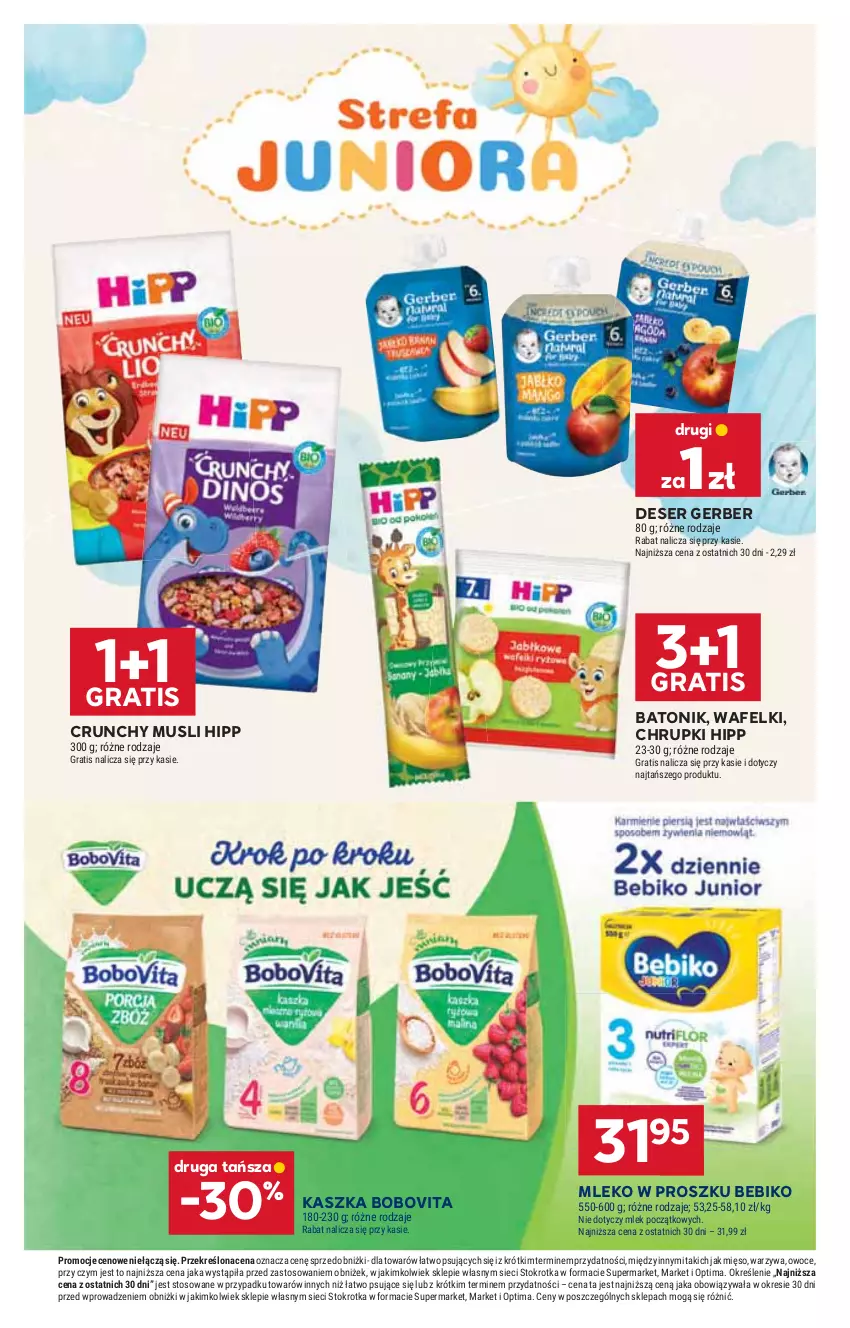 Gazetka promocyjna Stokrotka - Supermarket - ważna 28.05 do 01.06.2026 - strona 38 - produkty: Baton, Bebiko, BoboVita, Chrupki, Deser, Gerber, Gra, HiPP, Mięso, Mleko, Mleko w proszku, Mus, Optima, Owoce, Ser, Tonik, Warzywa