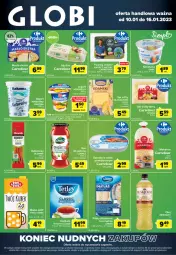 Gazetka promocyjna Carrefour - Gazetka Globi - Gazetka - ważna od 16.01 do 16.01.2023 - strona 1 - produkty: Makaron, Sos, Ser, Twaróg, Bell, Jaja, Jogurt, Beskidzki, Kosz, Tetley, Szprot, Bakoma, Kubek, Bella, Kabanos, Gouda, Jogobella, Herbata, Masło, Olej, Olewnik, Lisner, Mleko