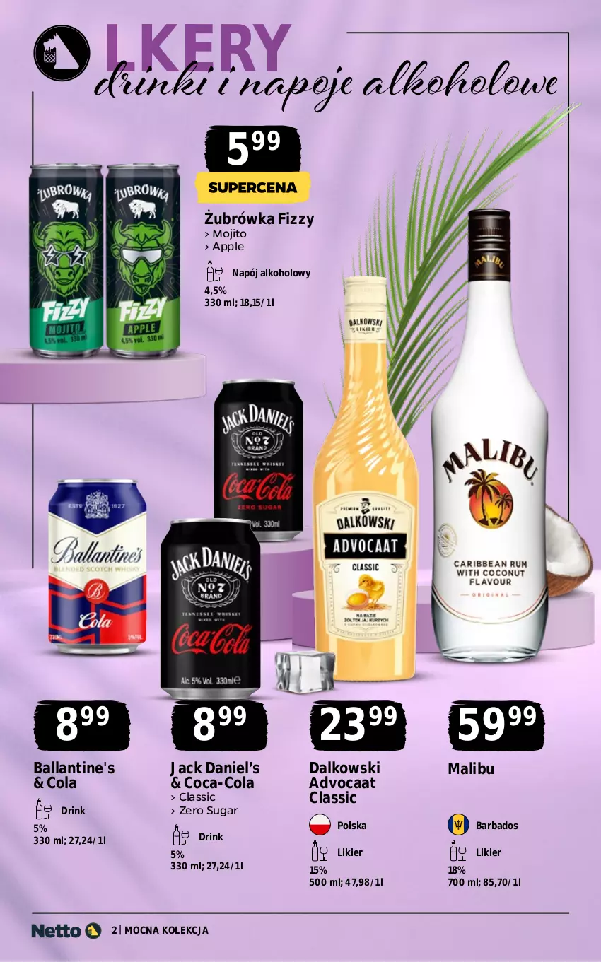 Gazetka promocyjna Netto - Alkohole - Mocne - ważna 22.06 do 04.07.2026 - strona 2 - produkty: Advocaat, Ballantine's, Coca-Cola, Likier, Malibu, Napój, Napoje