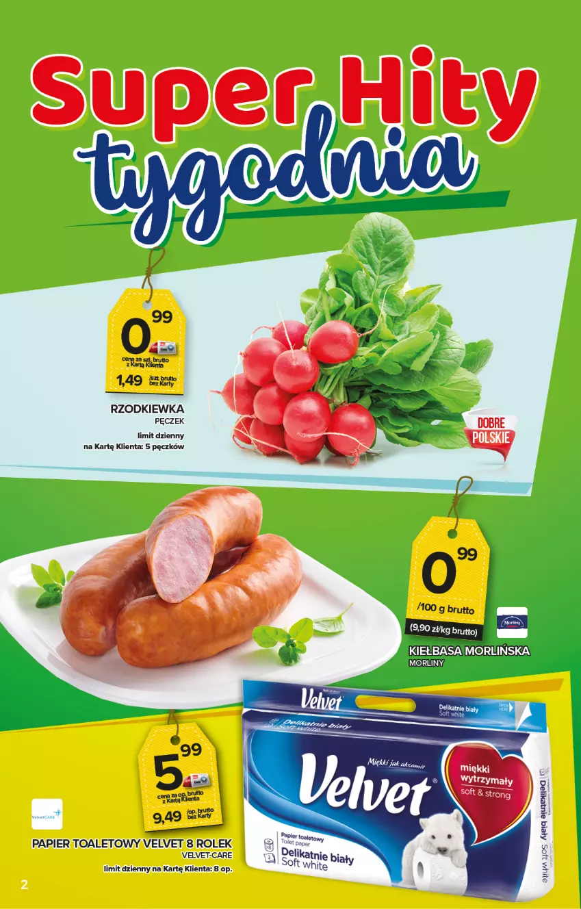 Gazetka promocyjna Topaz - Gazetka - ważna 20.05 do 26.05.2021 - strona 2 - produkty: Kiełbasa, Papier, Papier toaletowy, Rzodkiewka, Velvet