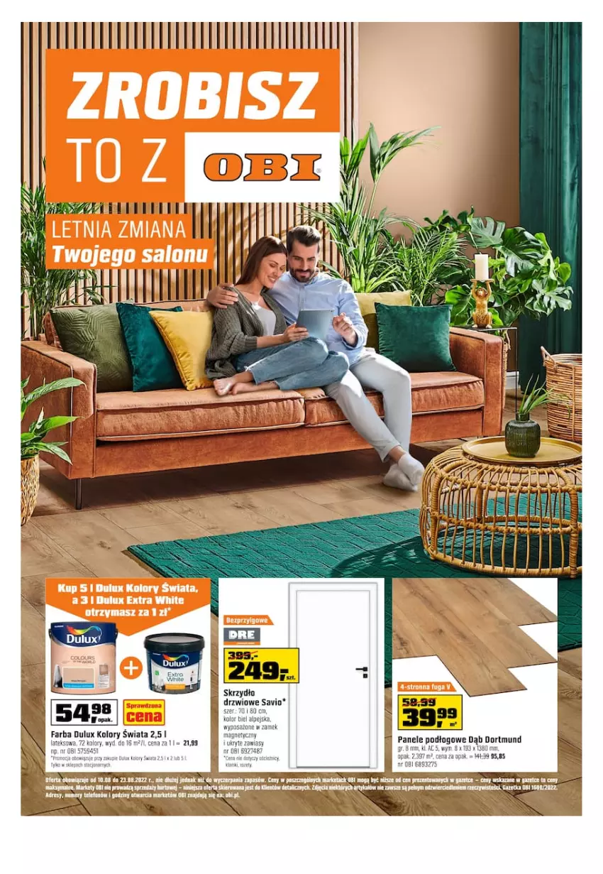 Gazetka promocyjna Obi - Gazetka OBI - ważna 10.08 do 23.08.2022 - strona 1 - produkty: Drzwi, Dulux, Fa