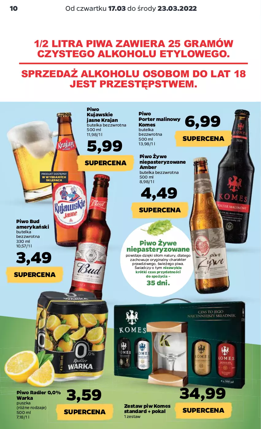 Gazetka promocyjna Netto - Gazetka spożywcza 17.03-23.03 - ważna 17.03 do 23.03.2022 - strona 10 - produkty: Gin, Gra, Kujawski, Piwa, Piwo, Por, Radler, Warka