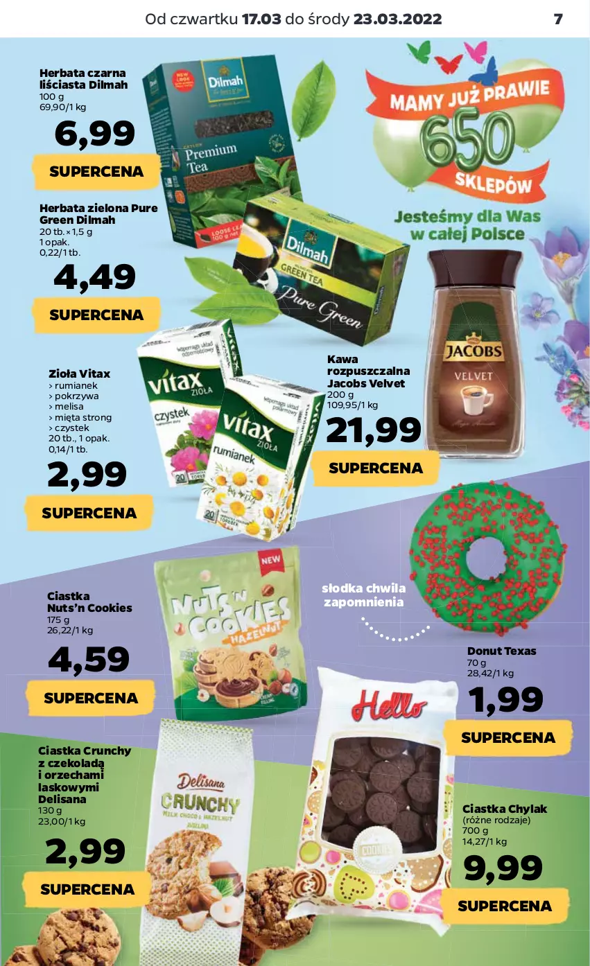 Gazetka promocyjna Netto - Gazetka spożywcza 17.03-23.03 - ważna 17.03 do 23.03.2022 - strona 7 - produkty: Ciastka, Dilmah, Donut, Herbata, Herbata czarna, Isana, Jacobs, Jacobs Velvet, Kawa, Kawa rozpuszczalna, Mięta, Pur, Rum, Słodka Chwila, Stek, Velvet, Vitax